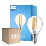 Fordelspakke 10x Philips Corepro LED Lustre E14 Kugle filament klar 6.5W 806lm - 827 ekstra varm hvid | erstatter 60W