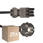 Fordelspakke 25x Noxion GST - Kompatibel Forsyningskabel Sort - Hun + Schuko Europlug - 2m - 3 pole 0.75mm2