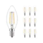 Fordelspakke 10x Philips Corepro LED Kerte E14 filament klar 4.3W 470lm - 827 ekstra varm hvid | erstatter 40W