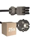 Fordelspakke 25x Noxion GST - Kompatibel Forsyningskabel Sort - Hun + Schuko Europlug - 2m - 3 pole 0.75mm2