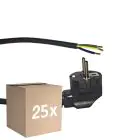 Fordelspakke 25x Noxion Power Forsyningskabel Sort - Schuko Europlug + Åbne ender - 3m - 3 pole 0,75mm2