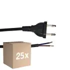 Fordelspakke 25x Noxion Euro Forsyningskabel Sort - C7 Europlug + Åbne ender - 2m - 2 pole 0,75mm2