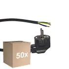 Fordelspakke 50x Noxion Power Forsyningskabel Sort - Schuko Europlug + Åbne ender - 2m - 3 pole 0,75mm2